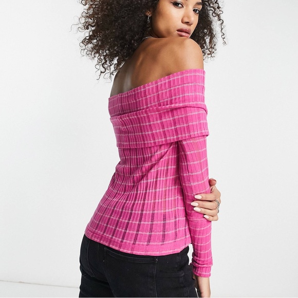 NWT- FREE PEOPLE Snowbunny Ribbed Off The Shoulder Top Pink - Picture 3 of 14